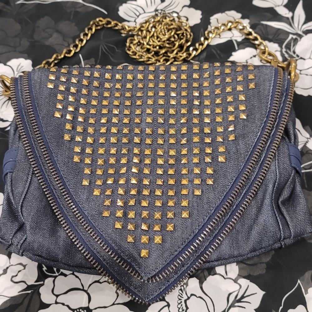 Matt & Nat Blue Denim & Brass Studded Crossbody Purse